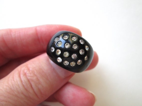 Fun Vintage Statement Ring Opaque Black Lucite or… - image 9