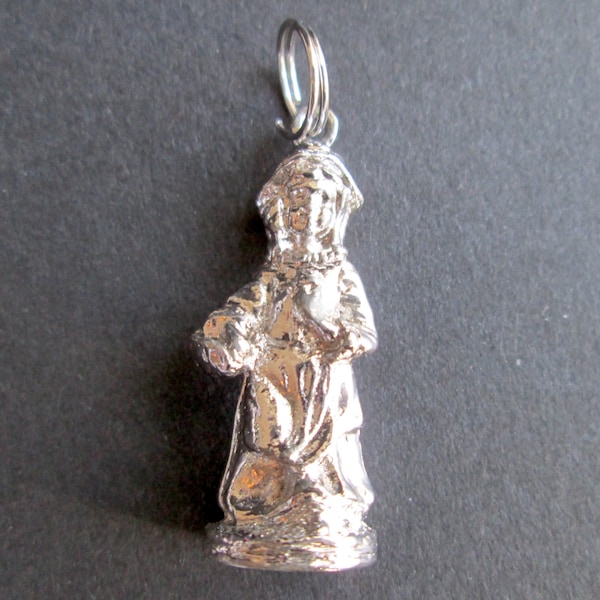 Vintage Signed Avon Pendant Charm Breloque Little Girl Blue Silver Tone Figure Figural Miniature Seventies 1972