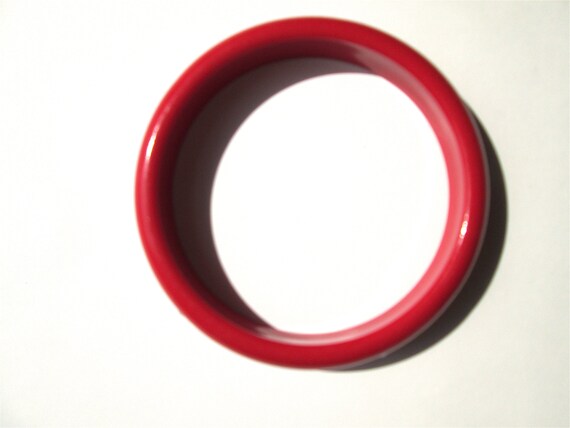 Fun Vintage Cherry Red Plastic Bangle Bracelet Em… - image 3