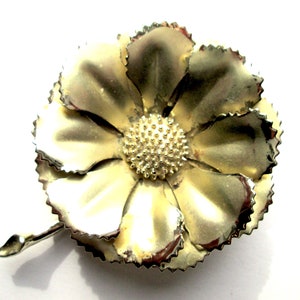 Vintage Signed Coro Gold Tone Large Floral Flower Brooch Pin Layered Tiered 3D Mid Century