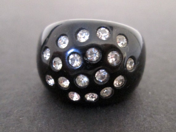 Fun Vintage Statement Ring Opaque Black Lucite or… - image 1