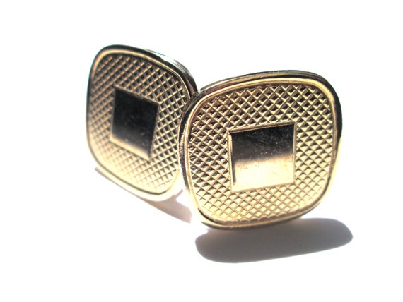 Vintage Cufflinks Cuff Links Gold Tone Textured R… - image 2