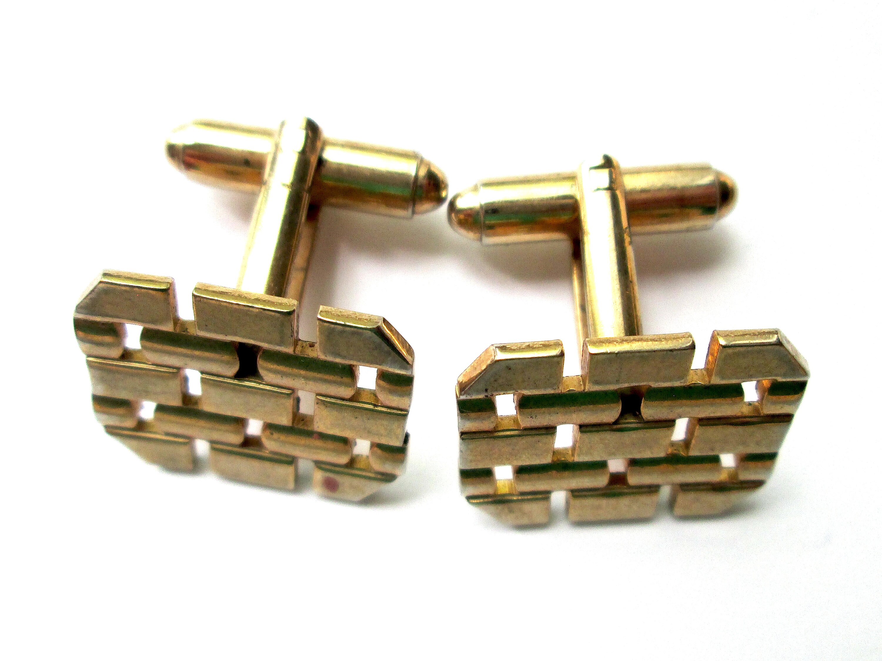 Boutons De Manchette Vintage Plaqués Or 10K - Forme Rectangle Géométrique, Milieu De Siècle, Pour Homme