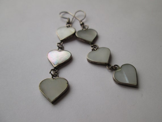 Sweet Vintage Heart Earrings Dangle Drop Silver T… - image 7