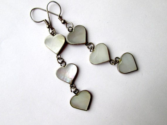 Sweet Vintage Heart Earrings Dangle Drop Silver T… - image 6