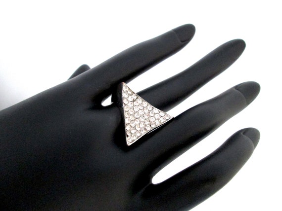Fun Vintage Statement Ring Clear Pave Rhinestones… - image 2