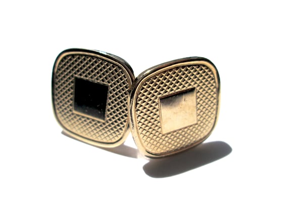 Vintage Cufflinks Cuff Links Gold Tone Textured R… - image 1