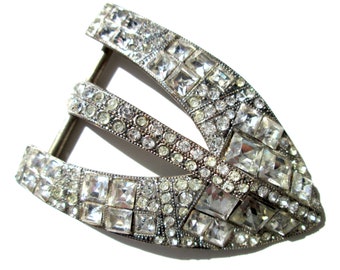 Vintage Art Deco Green Square Rhinestone Pave Crystals Belt Buckle Silver Tone BEAUTIFUL VINTAGE Art Deco Green Rhinestone Belt Buckle | eBay main image 4