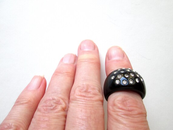 Fun Vintage Statement Ring Opaque Black Lucite or… - image 8