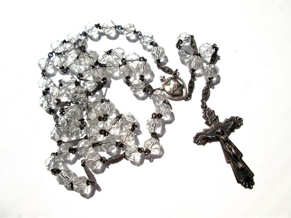 ガラスのロザリオSTERLING刻印ヴィンテージシルバー