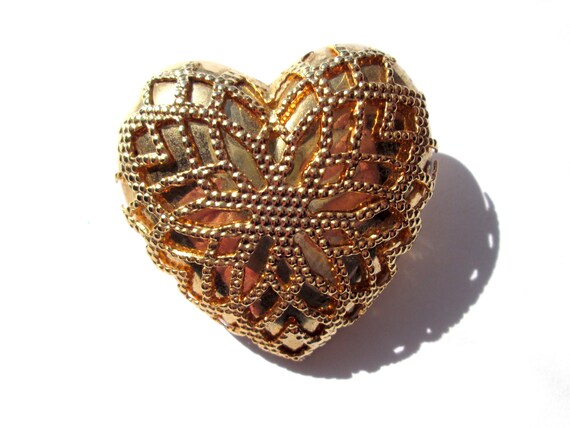Fun Vintage Scarf Clip Ring Gold Tone Heart Shape… - image 5