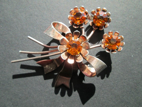 Lovely Vintage Floral Spray Vermeil Gold Sterling Silver 925 14.3g Amber  Yellow Topaz Claw Set Rhinestone Bow Flowers Riveted Tiered Layered - Etsy