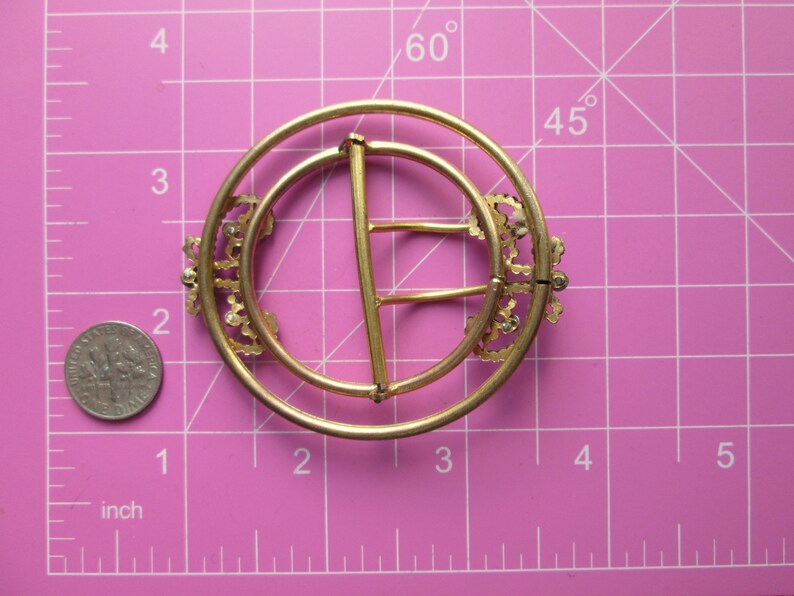 Amazing Antique Victorian Edwardian Art Nouveau Cut Steel Butterfly Butterflies Double Circle Circular Sash Pin Belt Buckle Gold Silver Tone