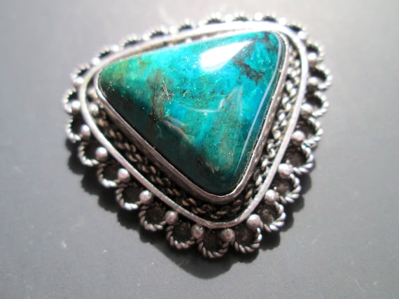 Vintage Jerusualem Silver Triangular Pendant Broo… - image 1