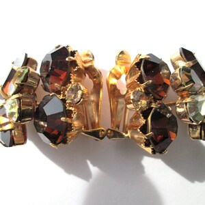 Vintage Signed Triad Topaz Rhinestone Claw Set Gold Tone Clip On Earrings Chunky Statement Russet Brown Lemon Yellow Navette Pear Large image 5