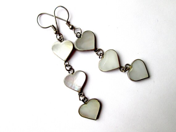 Sweet Vintage Heart Earrings Dangle Drop Silver T… - image 4