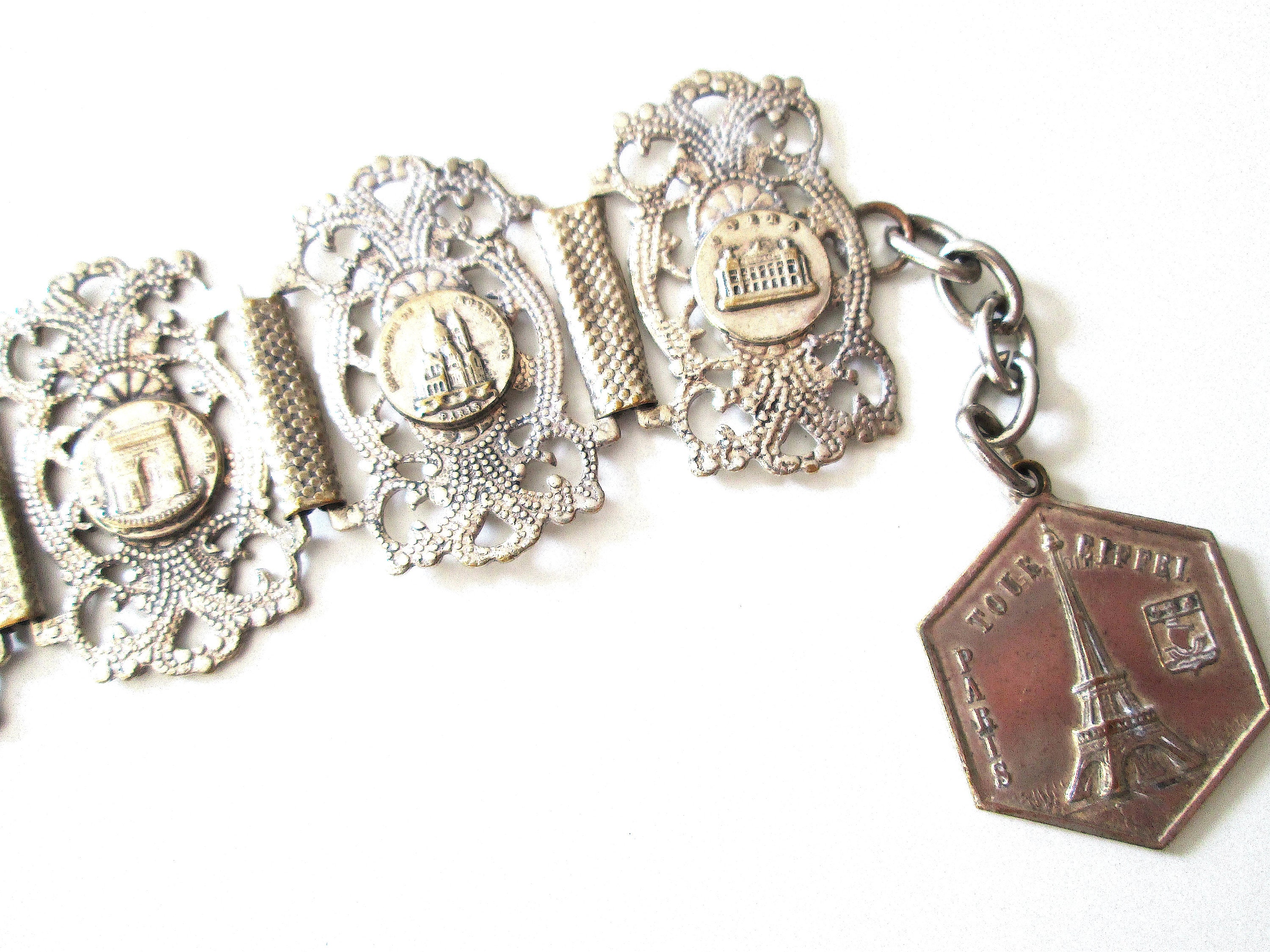 Bracelet Paris Souvenir - Monuments Filigrane - Argenté - Alliage