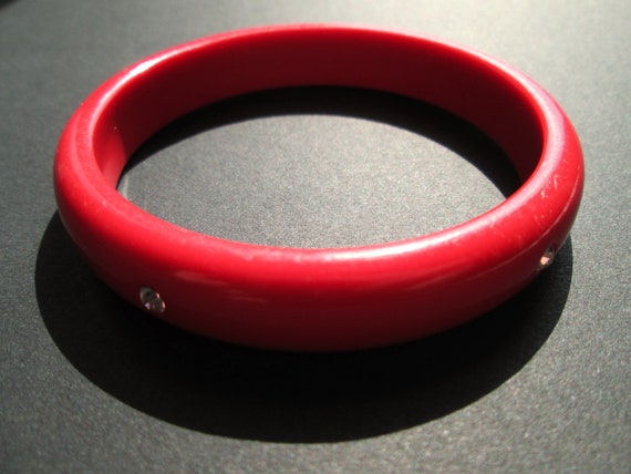 Fun Vintage Cherry Red Plastic Bangle Bracelet Em… - image 2