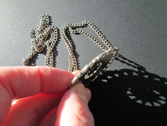 Fun Vintage Medallion Pendant Necklace Dark Silve… - image 8