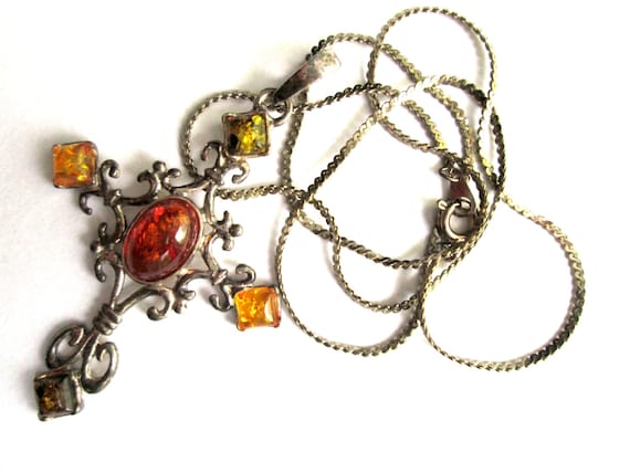 Vintage Sterling Silver Scrollwork Mixed Honey & … - image 1