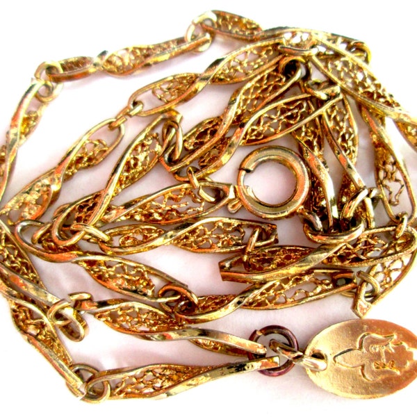 Vintage Signed VENDOME Bracelet Two Strand Fancy Filigree Link Gold Tone Spring Ring Clasp Double High End Coro