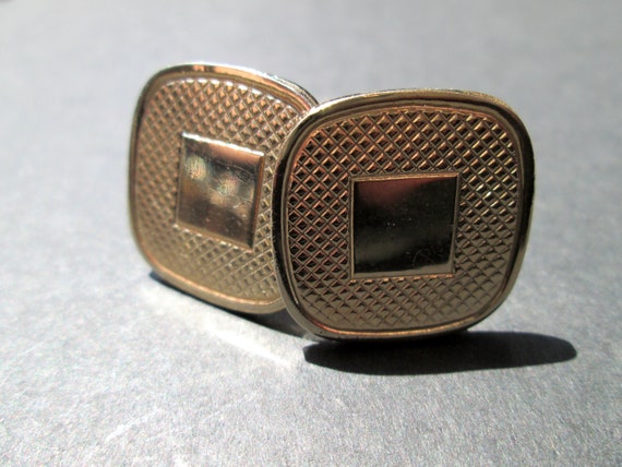 Vintage Cufflinks Cuff Links Gold Tone Textured R… - image 3