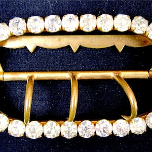 Antique Victorian or Edwardian Vintage Set Oval Belt Buckle Clear Rhinestones Brass Tone