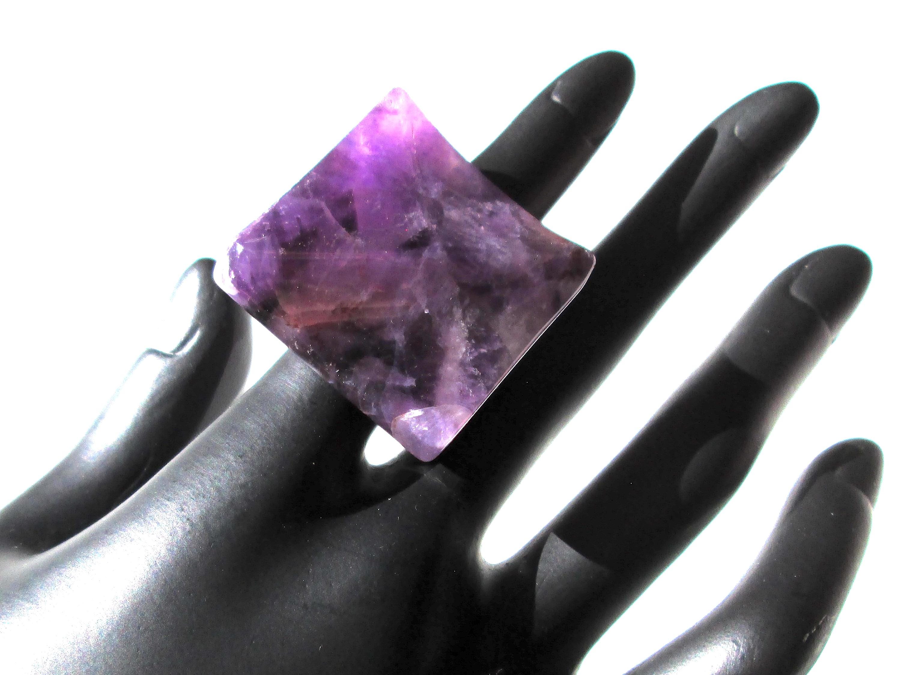 Fabulous Vintage Ring Hand Carved Amethyst Size 7.5 XXL Bold Chunky Statement Extra Large Purple Semi Precious Stone Square Smooth Modernist