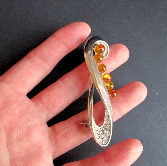 Vintage Brooch Pin High End Clear Rhinestone with… - image 3