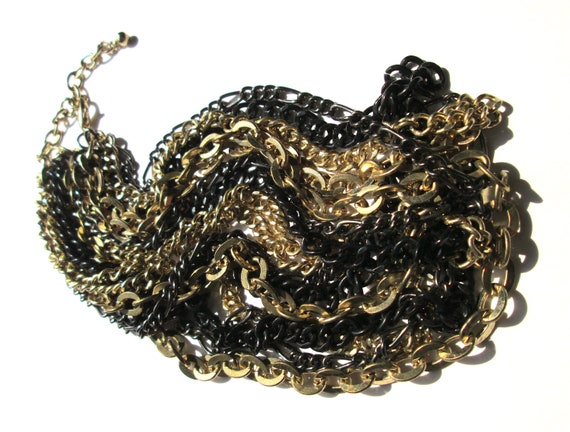 Bold Chunky Vintage Two Tone Multi Strand Chain N… - image 2