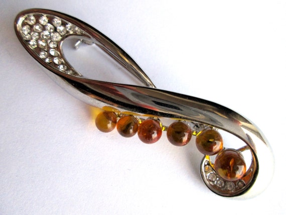 Vintage Brooch Pin High End Clear Rhinestone with… - image 2