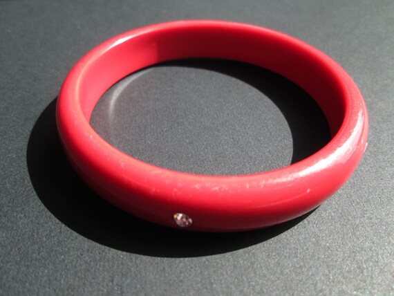 Fun Vintage Cherry Red Plastic Bangle Bracelet Em… - image 4