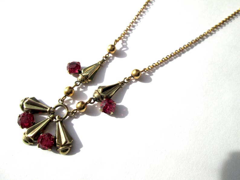 Stunning Vintage Signed 120 10K AMCO GF Yellow Gold Filled Claw Set Bright Shocking Pink Sapphire Tourmaline Rhinestones Necklace Pressed