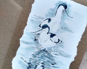 Avocet greetings card, hand made wild bird card from my original watercolour, birthday card for him her, British wildlife by EdieBrae