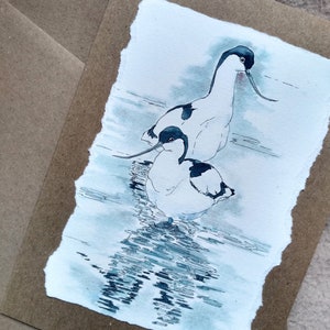 Carte de vœux Avocet, carte d’oiseaux sauvages faite à la main à partir de mon aquarelle originale, carte d’anniversaire pour lui, faune britannique par EdieBrae