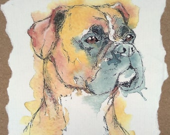 Boxer dog lovers card, hand made card for him, her, blank birthday, Christmas card of dog, boxer card by EdieBrae