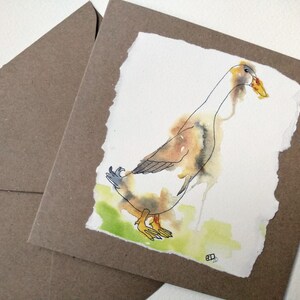 Handgemaakte kaart van een loopeend, wenskaart van schattige boerenerf-eend uit mijn originele aquarel, verjaardagskaart voor hem haar door EdieBrae