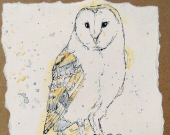 Barn owl handmade greetings card  from my watercolour painting, blank birthday Christmas card for him, her, British bird Xmas card EdieBrae