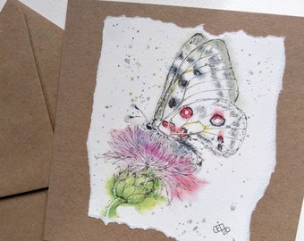 Apollo butterfly blank greetings card from my painting, handmade birthday card of insect, butterfly lover's mother's day card by EdieBrae