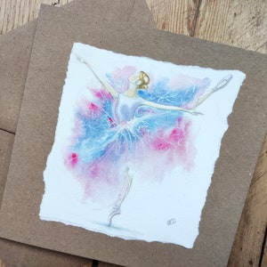 Carte de vœux ballerine faite à la main à partir de ma propre aquarelle, carte d’anniversaire vierge de danseuse de ballet en rose pour elle par EdieBrae