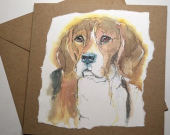 Handmade beagle dog card for him, her, blank birthday card of pet,  beagle lovers card by EdieBrae