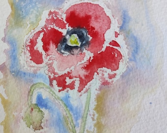 Aquarelle originale abstraite de coquelicots rouge vif, art expressif des fleurs sauvages, coquelicot rouge par EdieBrae