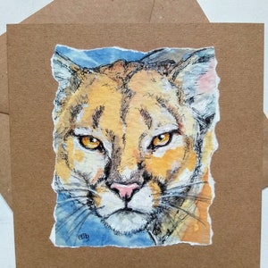 Carte de voeux blanc Puma de ma peinture aquarelle originale, carte de la faune américaine Cougar, carte de lion de montagne grand chat par EdieBrae