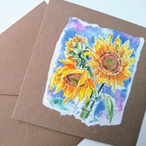 Carte faite à la main de tournesols, carte d’anniversaire colorée de fleurs d’été pour elle, carte de salutation jaune et orange par EdieBrae UK