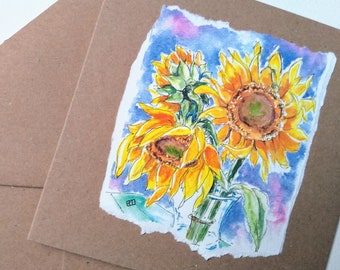 Handmade card of sunflowers, colourful summer flowers birthday card for her, yellow and orange greetings card by EdieBrae UK