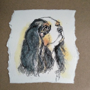 Carte d'anniversaire faite main d'épagneul king charles tricolore cavalier, carte vierge pour lui, elle, carte d'art King Charles pour amoureux des chiens par EdieBrae