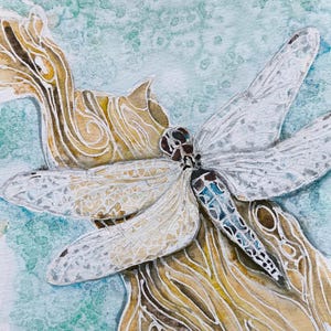 Dragonfly original small painting in watercolour, artwork of British Insect, sketch of black tailed skimmer