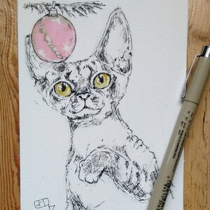 Tarjeta de Navidad personalizada de su mascota en bolígrafo y acuarela, tarjeta de cumpleaños hecha a mano, tarjeta en blanco de dibujo único, su cumpleaños por EdieBrae