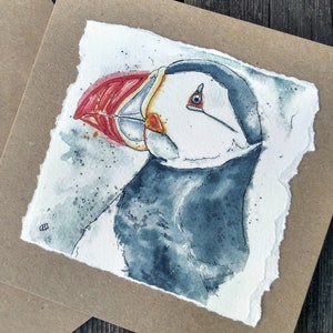 « Carte de voeux macareux, carte d'oiseau de mer faite main d'après mon aquarelle originale, carte d'anniversaire pour lui elle, faune britannique » par EdieBrae