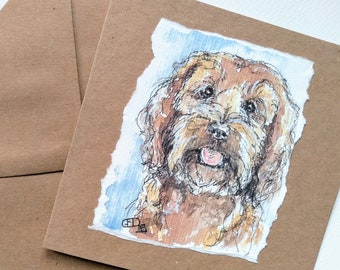 Cockapoo birthday card, hand made card for him, her, watercolour sketch of a chocolate cockapoo, dog lover card by EdieBrae